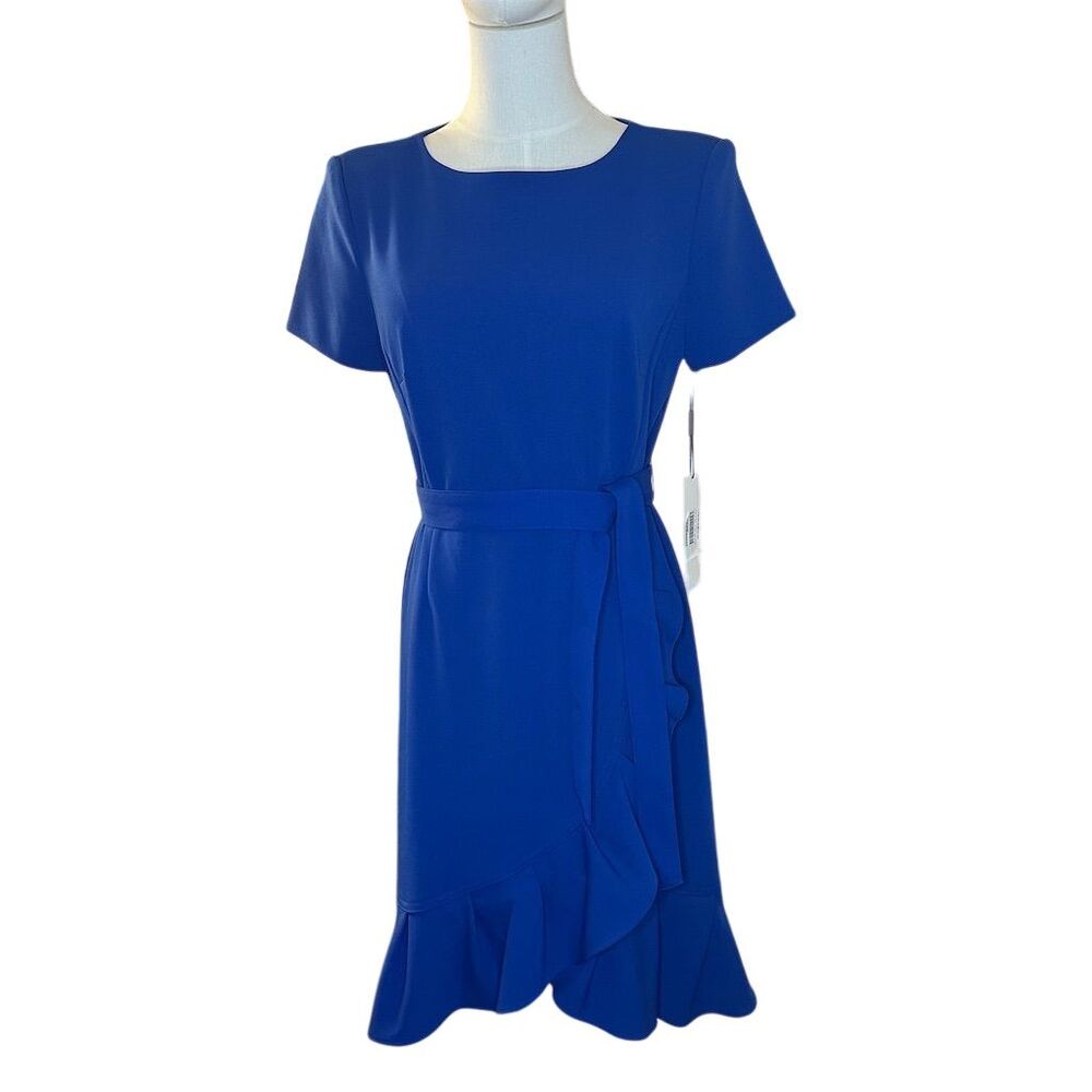Calvin Klein Women's Blue Fit & Flare Dress Size 6 Knee Length Workwear